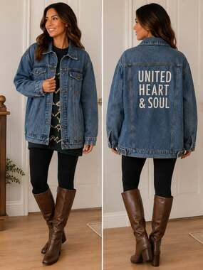 Blue Age Jeans USA Oversized Denim Jacket with United Heart & Soul Back Print